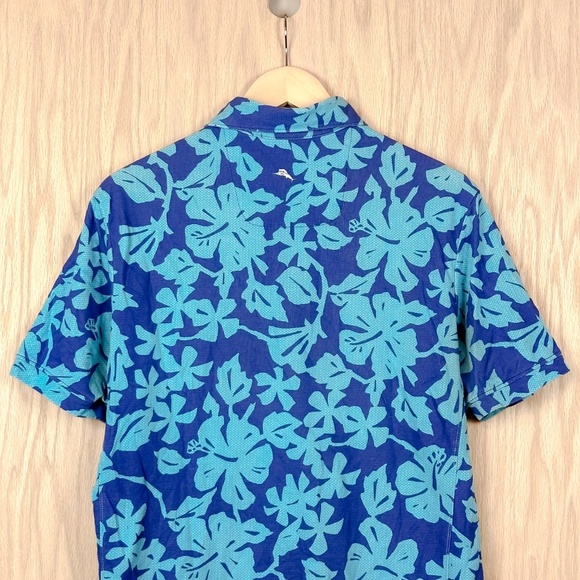 Tommy Bahama Polo Shirt Blue Floral Hawaiian Print - Picture 7 of 11